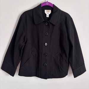 Vintage Talbots Women's Blazer Jacket Size‎ 12 Black Cotton Blend Stretch Preppy